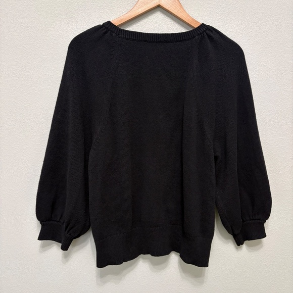 Ann Taylor Puff Sleeve Cotton Sweater - Black, L - Picture 6 of 6